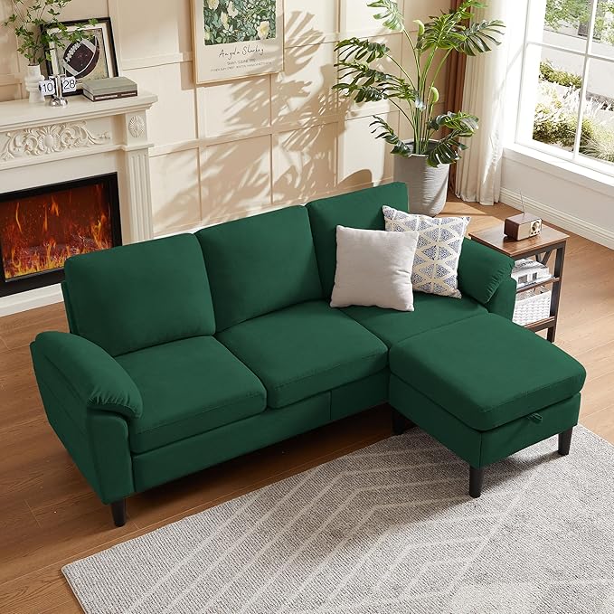 79 Convertible Sectional Sofa Modern L Shaped 3 Seat Couch with Reversible Ottoman Small Sectional Couches for Living Room Apartment (Green)