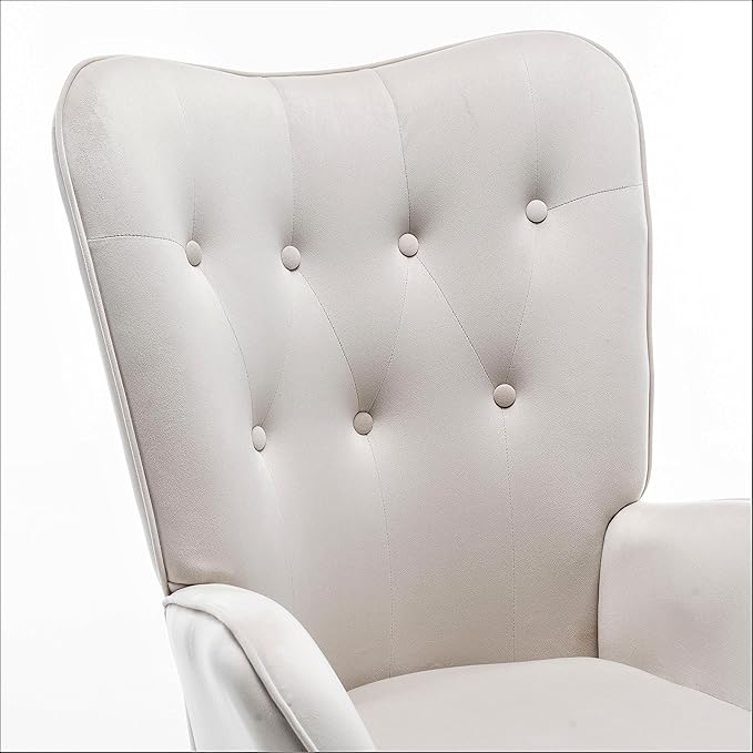 Chic Accent Arm Chairs for Living Room Bedroom or Home Office Button-Tufted Midcentury Armchair with Wingback Design and Splayed Legs Ivory