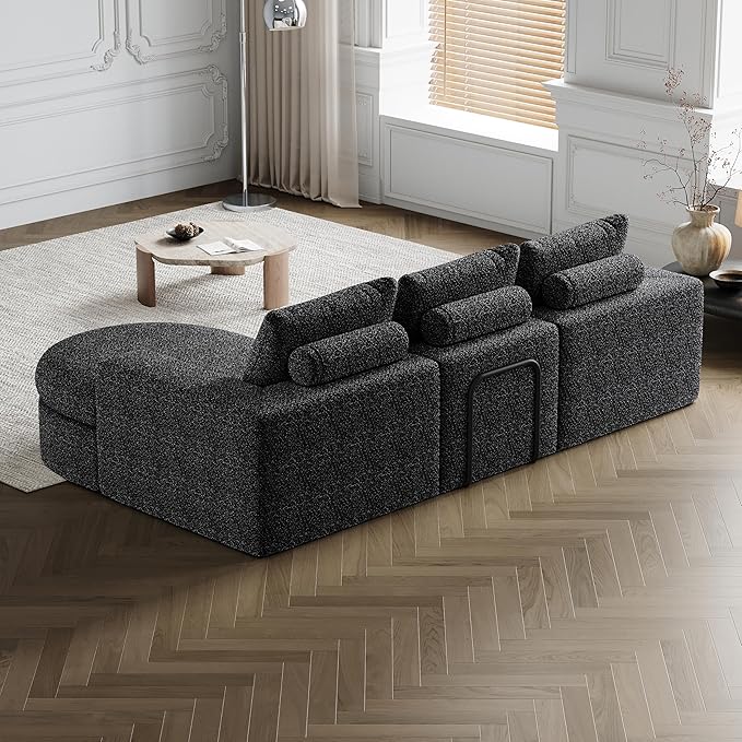 roomfitters 99 Modern Chenille Cloud Curved Sectional Sofa with Chaise L-Shaped Couch for Living Room or Apartment Black