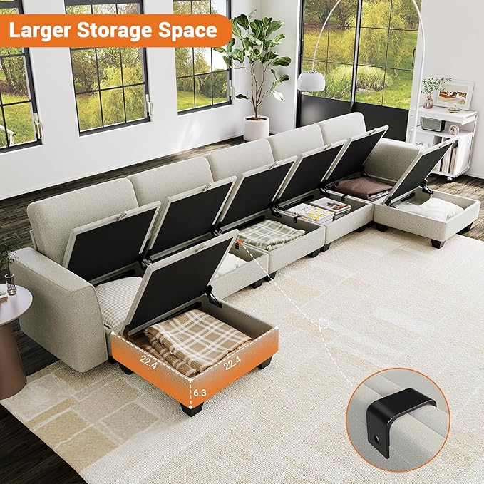 140 Large u Shaped Couch Oversized Modular Sectional Sofa with Storage Ottoman 7-Seater Comfy Combination Sofa Deep Seat Couches for Living Room Beige