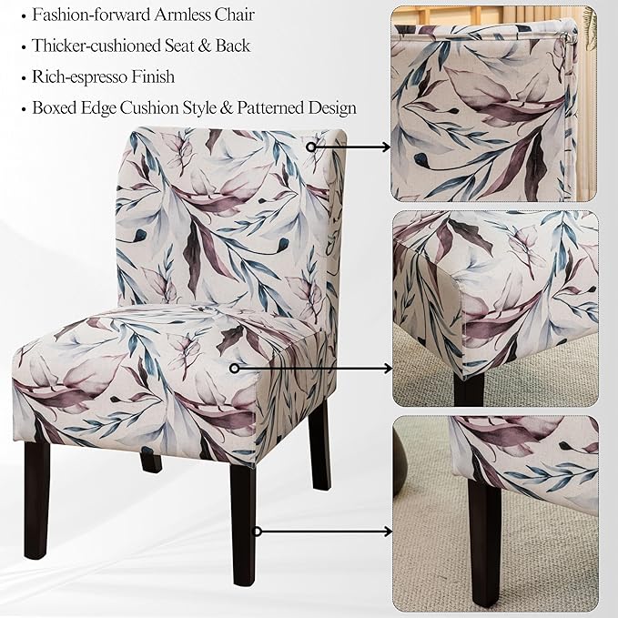 Roundhill Furniture Capa Print Fabric Armless Contemporary Accent Chair Purple Floral