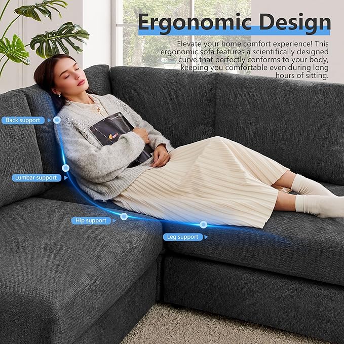 100 L Shaped Couch with Chaise Sectional Couches for Living Room Modern Modular Sofa with Upholstered Couches with Chenille Fabric Couchs Deep Seat Sectional Couch (Gray 100)