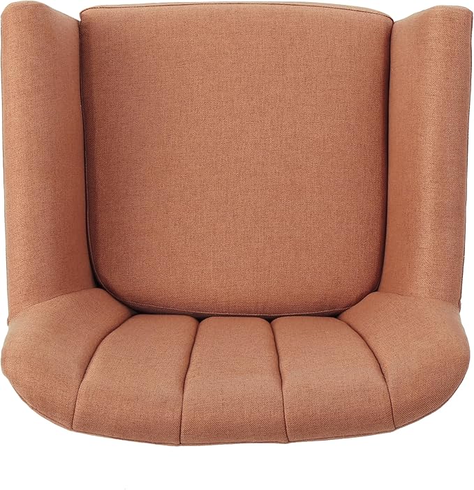 Mid-Century Accent Chairs Modern Upholstered Living Room Chair Cozy Armchair with Wood Legs for Bedroom/Office/Cafe/Living Room (Orange + Linen)