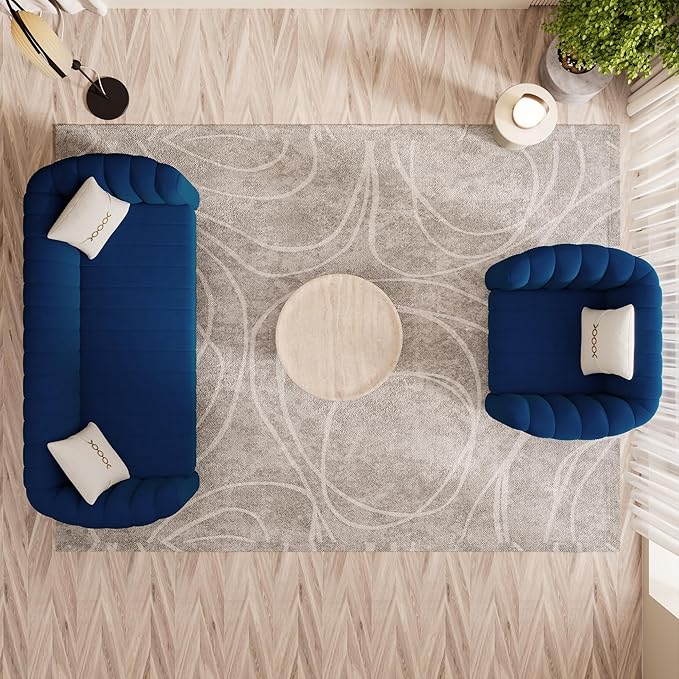 Modern Blue Velvet Sofa Chair for Living Room 42 Single Sofa with Gold Metal Sphere Legs (Blue 1S)