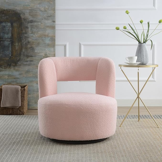 Swivel Barrel Chair with Soft Fabric Comfy Round Chair for Living Room.Upholstered Performance Fabric for Living Room Bedroom Reading Waitingroom1 PCLight Pink