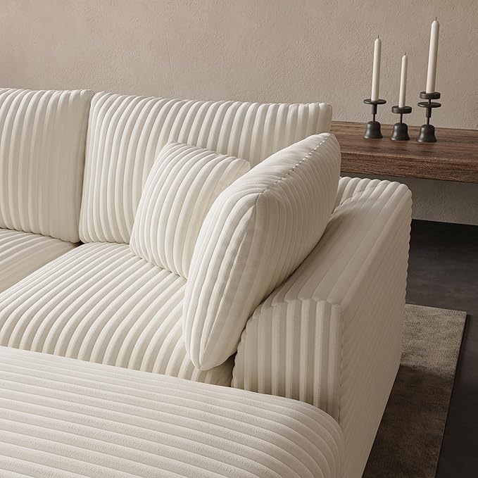 148” Cloud Sectional Couches Boneless Modular Sofa with Ottomans for Living Room Deep Seat Chenille Sectional Sofa for Apartment Warm White