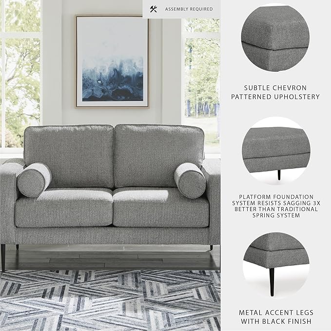 Signature Design by Ashley Hazela Casual Loveseat with 2 Bolster Pillows Gray