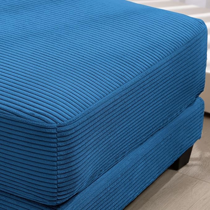 Corduroy Ottoman for Sectional Sofa Modular Footrest with Wooden Legs 43.7 x 29.1 x 18.5 Inches Convertible Furniture for Living RoomBlue