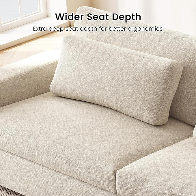 105 W Loveseat Sofa Large Modern Fabric Couch with 2 Pillows &amp Armrests Comfy 2-Seater Sofa for Living Room &amp Bedroom 330lbs Capacity Beige