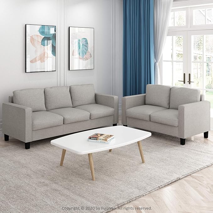 Furinno Bayonne Modern Upholstered 3-Seater Sofa Couch for Living Room Fog