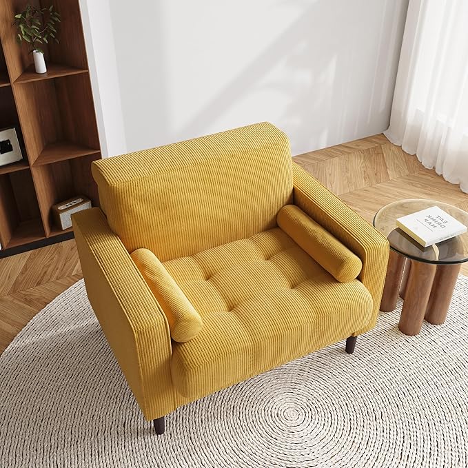 Lumibee Corduroy Accent Chair Modern Upholstered Armchair with Large Seat for Living Room Comfy Single Reading Sofa Chair for Bedroom-Yellow