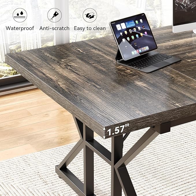 LITTLE TREE 70.8-Inch Large Executive Desk Extra Long Computer Office Desk Workstation Modern Simple Style Laptop Table Sturdy Wooden Writing Workstation for Home Black Oak