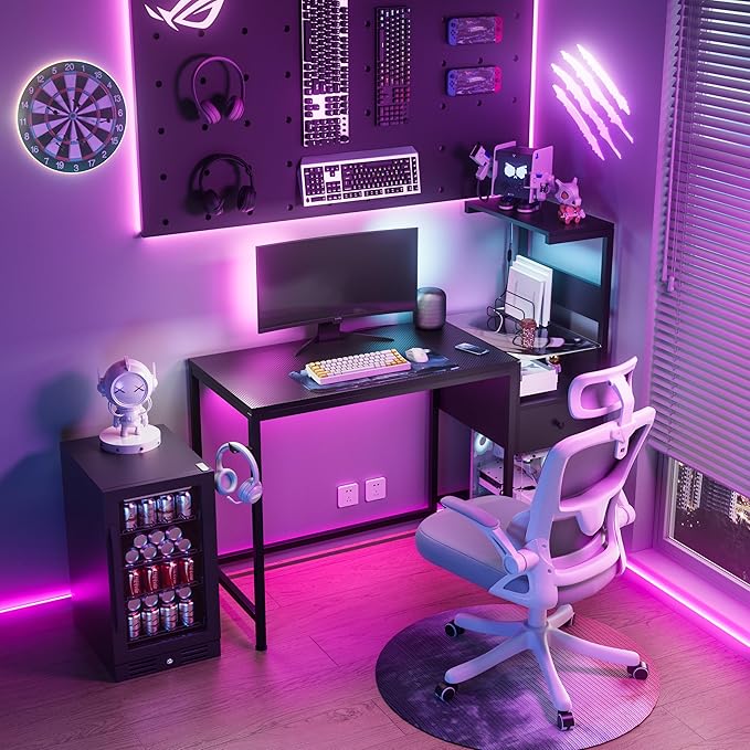 Computer Desk with Power Outlet &amp Storage Shelves Study Writing Table with USB Ports Charging Station PC Desk Workstation for Home Office Black
