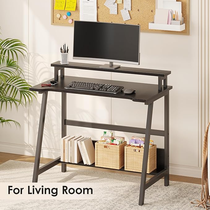 ALISENED 31.5 Inch Small Office Desk with Storage Small Desk for Small Spaces Compact Home Office Desk Mini Study Desk for Bedroom Black