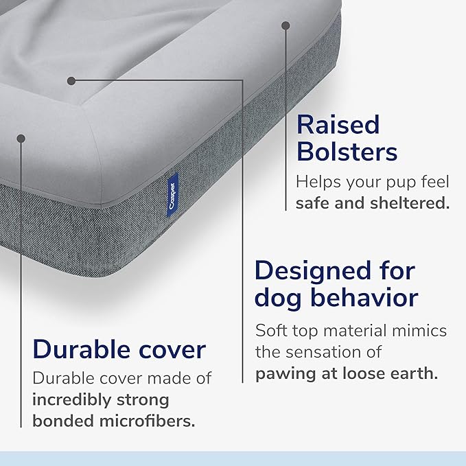 Casper Dog Bed Plush Memory Foam Small Gray 26.0L x 19.0W x 6.0Th