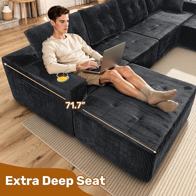 143 Modular Sectional Sofa for Living Room Convertible U-Shape Couch with Ottoman 6 Seater Modular Sectional SofaGary Corduroy