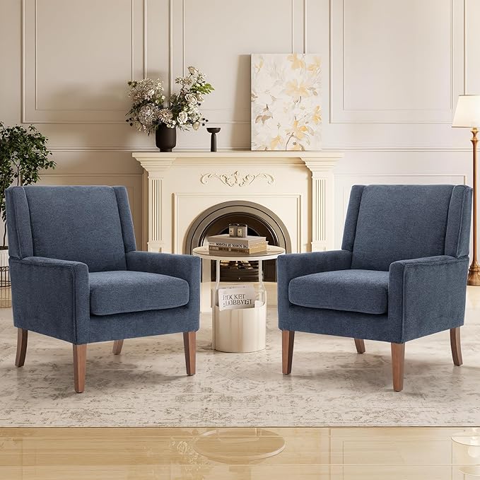 Accent Chairs for Living Room Mid-Century Wooden Fabric Living Room Chairs Arm Chair Side Chairs for Living Room Bedroom Reading Nook