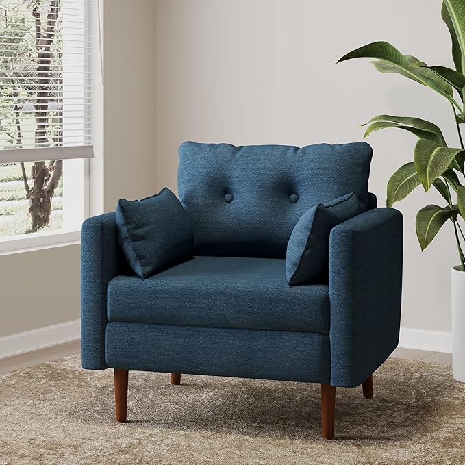 GDFStudio Tufted Club Chair Accent Armchair Accent Arm Reading Chair for Living Room Upholstered Button Armchair Lounge Chair with Comfy Cushion Wooden Leg for Bedroom Office Navy Blue