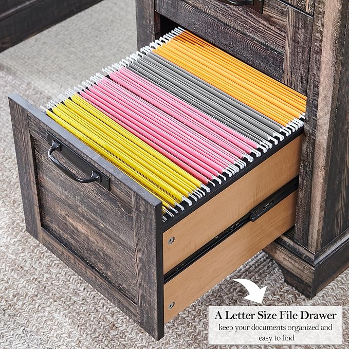 RedLemon 60 Farmhouse Executive Desk Home Office Desk with Drawers Charging Station Keyboard Tray File Drawer Storage Cabinet Wood Rustic Computer Writing Desk (Dark Rustic Oak)