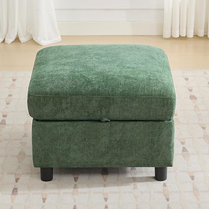 25”Square Storage Ottoman Module for Modular Sectional Sofa Living Room Coffee Table Sectional Ottoman Footrest for Convertible Couch Chenille Dark Green
