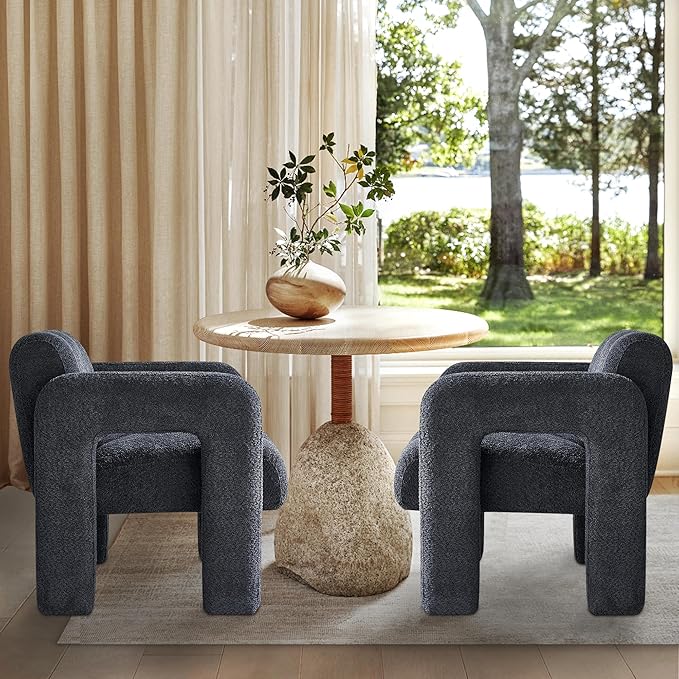 Yoglad Modern Accent Chair Set of 2 Bouclé Fabric Upholstered Armchair Comfy Single Chair for Living Room Lounge Bedroom Office-Dark Grey