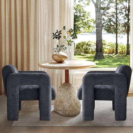 Yoglad Modern Accent Chair Set of 2 Bouclé Fabric Upholstered Armchair Comfy Single Chair for Living Room Lounge Bedroom Office-Dark Grey