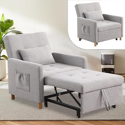 Sleeper Sofa Chair Bed 3-in-1 Single Convertible ChairMulti-Functional Sleeper Chair with Soft Fabric for Living Room Dorm Apartment Bedroom or Office (Grey)