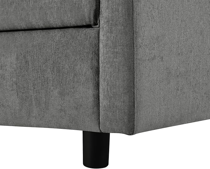 105 Chenille Fabric 3-Piece Sectional Sofa with Curved Chaise and 3 Throw Pillows 3-Seat Upholstered Couch with Solid Pine Wood Frame Perfect for Living Rooms Offices and Apartments (Grey-05)