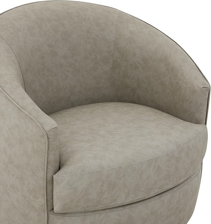 CHITA Swivel Barrel Chair Modern Comfy FSC Certified Upholstered Faux Leather Accent Chair for Living Room Fully Assembled Stone Grey