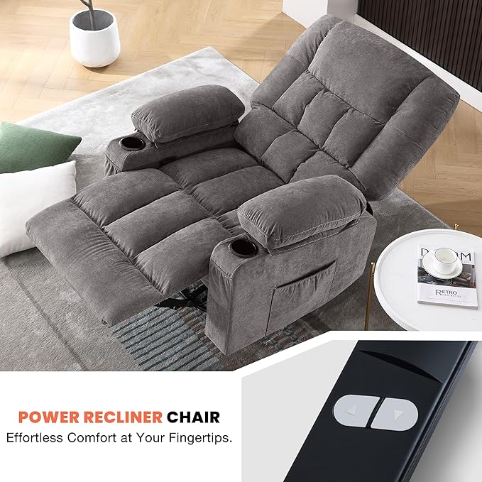 Power Swivel Recliner Chair with Rocking Function for AdultsOversized Rocker Recliner with Side Pocket2 Cup Holders for Living Room