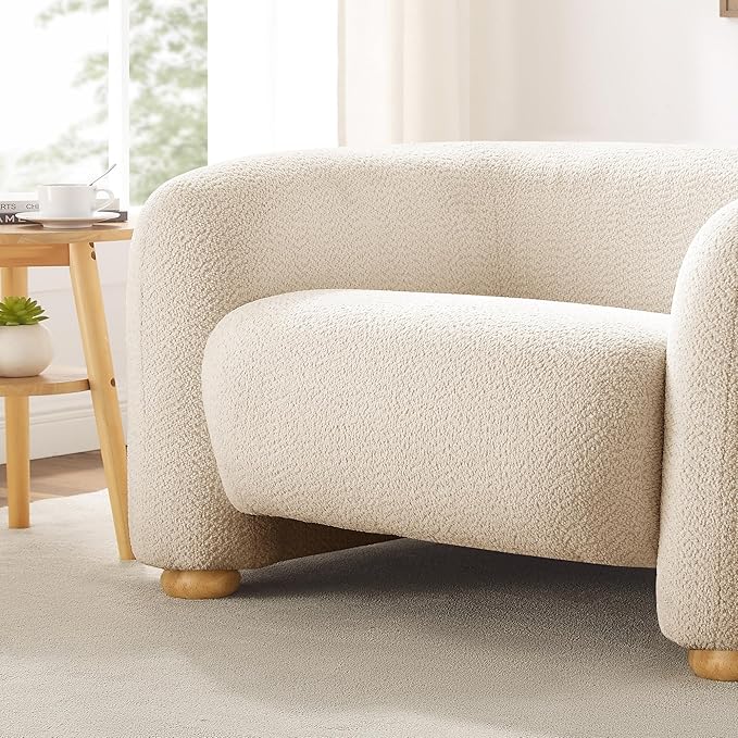 40.25 W Modern Living Room Accent Chairs Oversized Barrel Chairs with Deep Seat Comfy Boucle Armchair Sherpa Reading Chair for Bedroom Apartment Guest Room Beige
