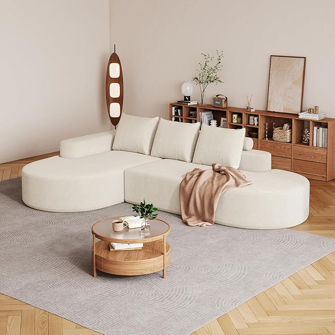 KEIKI 108.5 L Shaped Corner Couch with Chaise Curved Sectional Sofa Upholstered Chenille Sectional Couch for Living Room Bedroom Beige