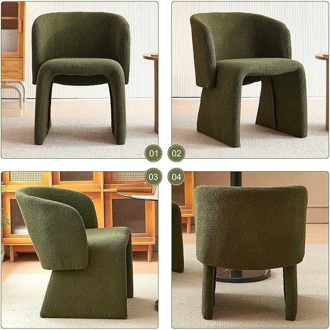 Modern Barrel Kitchen Chairs Set of 4 Upholstered Accent Chair Living Room Chair for Kitchen Waiting Room Bedroom Office Dining Room Green Teddy Velvet