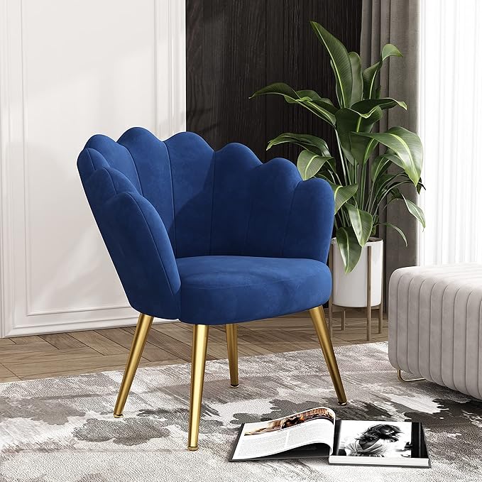 Blue Accent Chair for Living Room Blue Floral Novelty Suede Cherry Finish Tufted Cushions