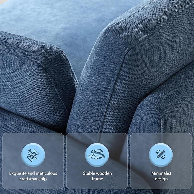 50 * 43 Oversized Single Sofa Chair Modern Chenille Upholstered Armchair Wide and Deep Seat Accent Chair with Two Throw Pillows Color Blocking Couch Lounge for Living Room (Blue/5)