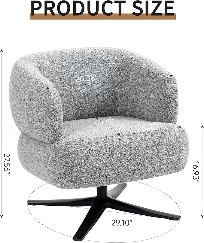 LIFE SKY Rotating Accent Chair: Ergonomic Cuddle Design with 360 Swivel for Home Office &amp Living Room - Natural Linen Fabric Compact Armchair for Adults &amp Small Spaces