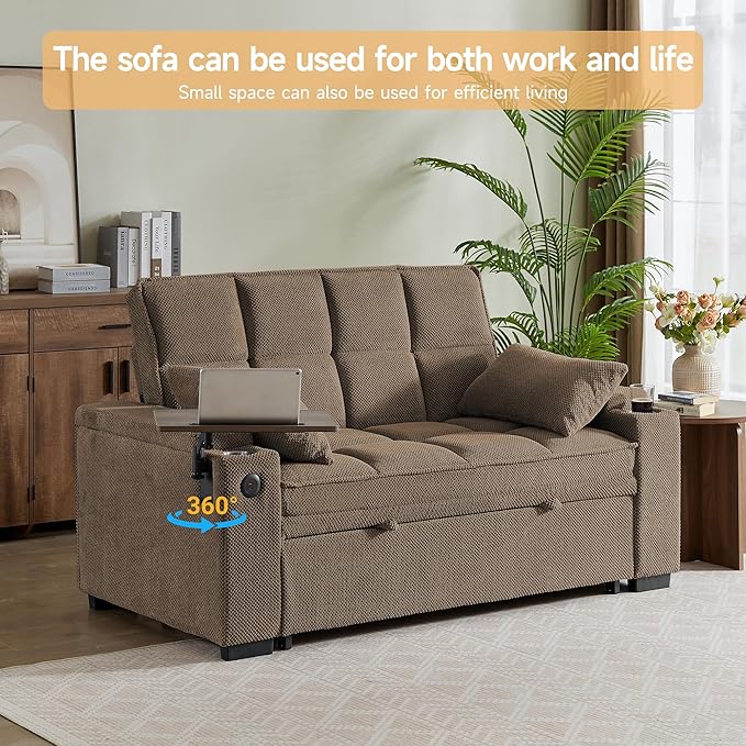 65'' Chaise Lounge Chair Indoor 3-in-1 Convertible Sofa Bed with Pull-Out Design 360° Swivel Side Table Modern Granular Velvet Couch Bed for Living Room Small Space &amp Apartment-Friendly
