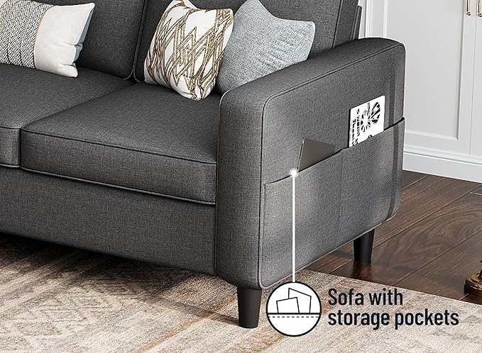 Sectional Couches for Living Room 78 Convertible L Shaped Couch with Removable Storage Ottoman 3 Seater Sofas Modern Linen Dark Grey Sofa for Apartments Studios Dorms Small Spaces