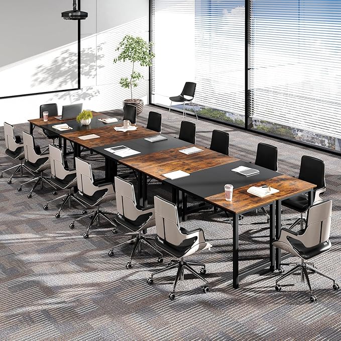 GOFLAME 63” Computer Desk Set of 6 Heavy Duty Metal Frame Laptop Table Writing PC Table Rectangle Home Office Desk Conference Table Meeting Room Boardroom Desk Working Task Desk for Study