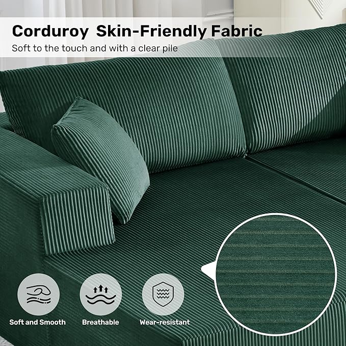 Modular Sectional Sofa146 U-Shaped Boneless Sofa for Living RoomOversized 4-Seater Deep Seat Cloud CouchesCorduroy Upholstered Corner Sofa CouchNo Assembly RequiredGreen