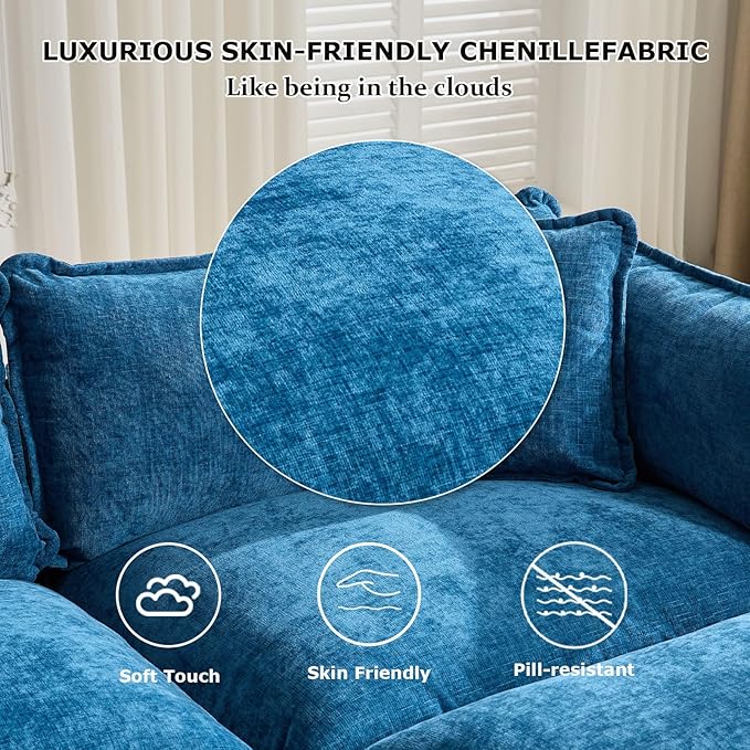 Sofa Couch for Living RoomModern Modular Sectional Sofa 1-Seat 42.1 Chenille Removable Memory Foam Sofa with 1 Throw Pillow for Bedroom ApartmentBlue