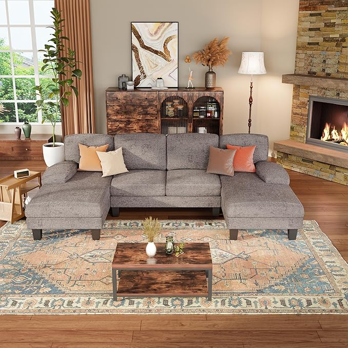 YESHOMY Sectional Couch for Living Room Modern Cloud Couch with Deep Seat and Chaise U-Shaped Sofa Couches with Padded Armrest for Small Apartment (Chenille Grey)
