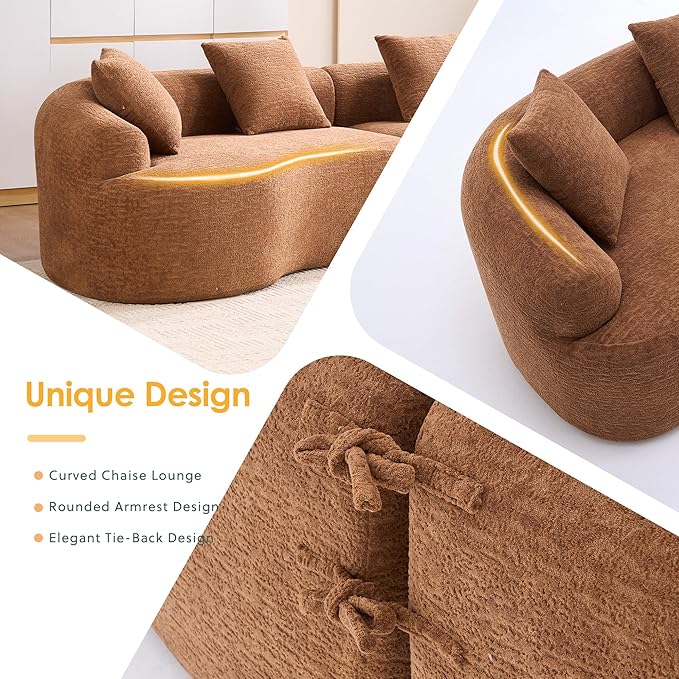 Oversized Sectional Sofa for Living Room 110 Modern Luxury Chenille 4-Seater Extra Deep &amp Wide Seat Curved Cloud Couch with 4 Throw Pillows No Assembly Needed Cream Camel
