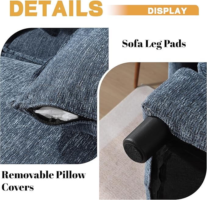 108 Cloud Sectional Couches for Living Room Convertible L Shaped Modular Sectional Sofa with Movable Ottoman 3-Seat Chenille Cloud Couch with Deep Seat for Bedroom Office Apartment Blue