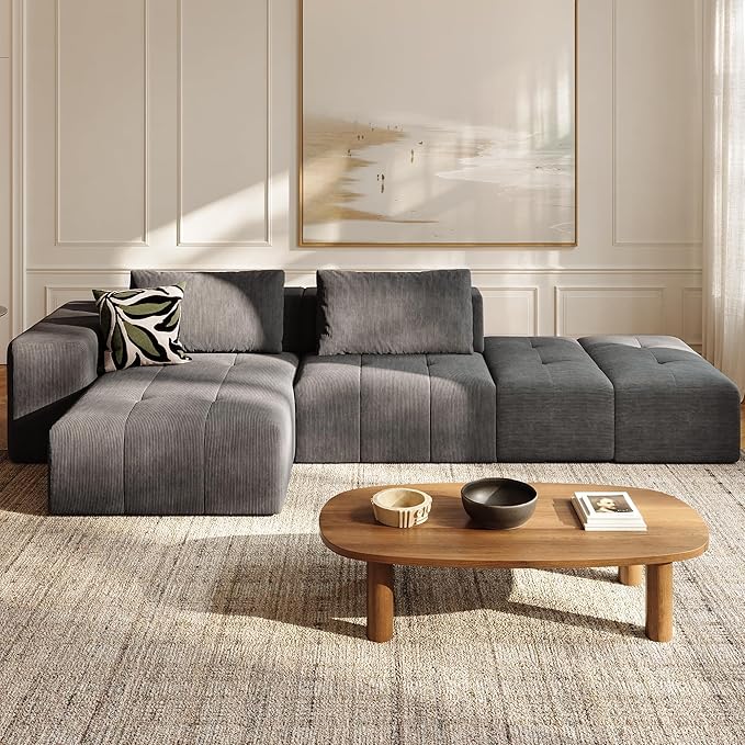 wanan 141 Boneless Couch for Living Room Oversize Cloud Sectional Sofa with Deep Seat L Shaped Modern Cloud Sleeper Sofa Bed with Chaise Dark Grey