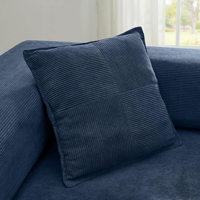 108 W Corduroy Modular Cloud Couch with Fixed-Shape Frame Oversized L-Shaped Sectional Sleeper Sofa Bed with Pull Out Bed No Assembly Modern Floor Boneless Couch for Living Room (Blue)