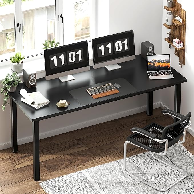 Need 63 Inch Large Computer Desk - Modern Simple Style Home Office Gaming Desk Basic Writing Table for Study Student Black Metal Frame Black