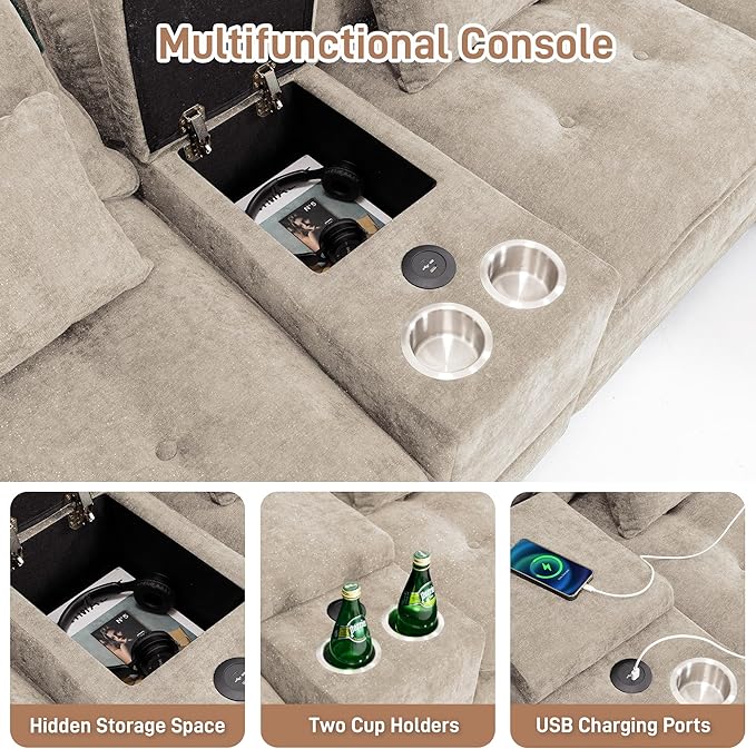 134U Shaped Sectional Couches for Living Room Oversized Modular Sectional Fluffy Couch with 2 Ottoman &amp Storage ConsoleModern 6 Seat Living Room Sofa with Glitter FabricTufted Buttons Camel