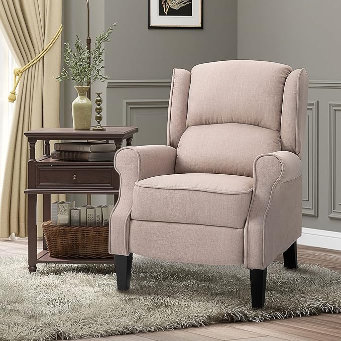HOMCOM Vibration Massage Recliner Chair for Living Room with Heat Wingback Single Sofa Modern Linen Fabric Push Back Reclining Chair with Footrest Side Pocket Dark Beige