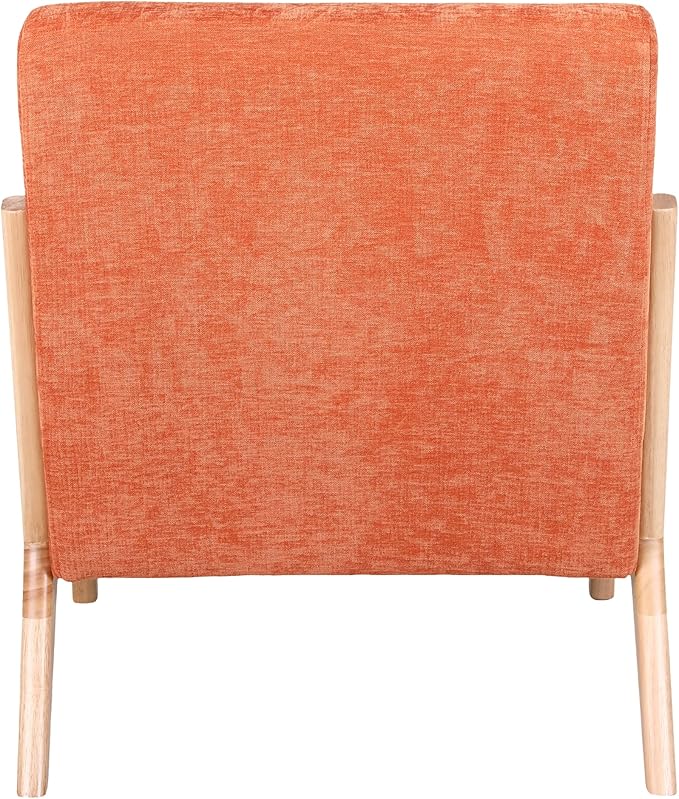 Mid Century Modern Accent Chair with ArmrestsSolid Wood Frame Cushioned Seat &amp Backrest Easy Assembly Ideal for Living Room Bedroom Office Orange